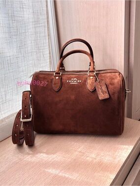 NWT🍯Coach Rowan Large Satchel Bag Suede Warm Brown CET42 Classic Crossbody